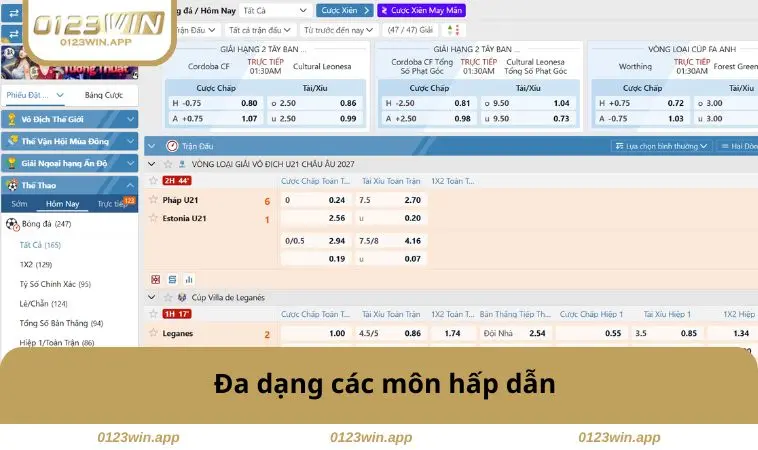 Thể Thao 0123WIN 1 Đa dạng các môn hấp dẫn